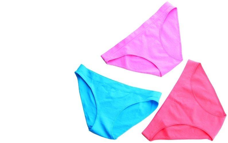 blue, pink, and reddish pink underwear