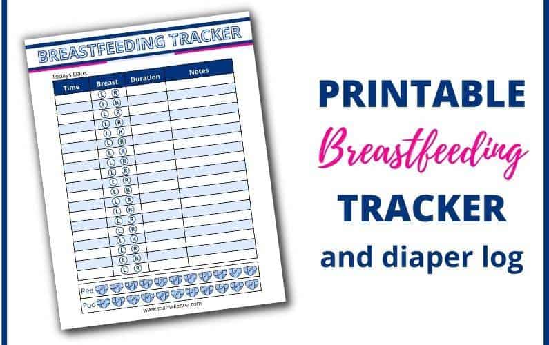breastfeeding tracker with text saying "printable breastfeeding tracker and diaper log"