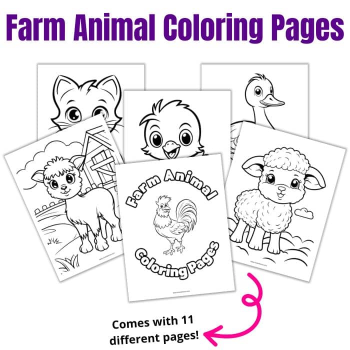 farm animal coloring sheets with purple text saying "farm animal coloring pages"